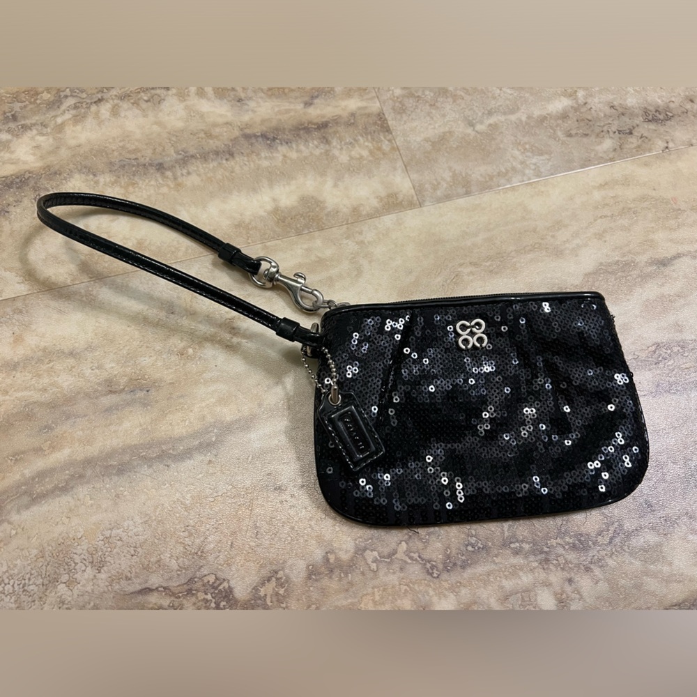 COACH Sequin Black Wristlet
